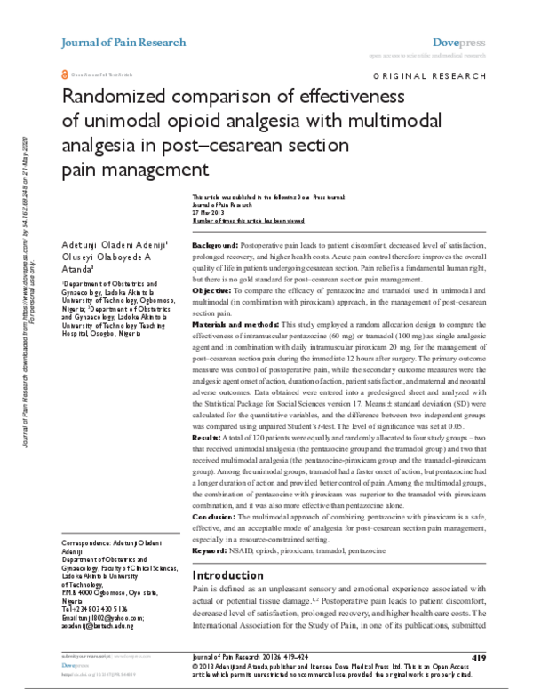 (PDF) Randomized comparison of effectiveness of unimodal opioid ...