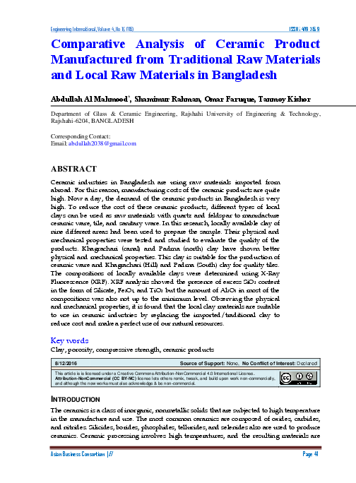(PDF) Comparative Analysis of Ceramic Product Manufactured from ...