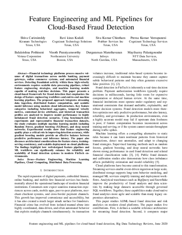 (PDF) Feature Engineering and ML Pipelines for Cloud-Based Fraud Detection