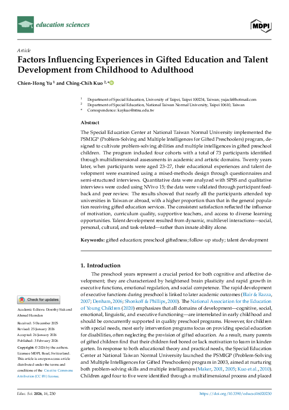 (PDF) Factors Influencing Experiences in Gifted Education and Talent ...