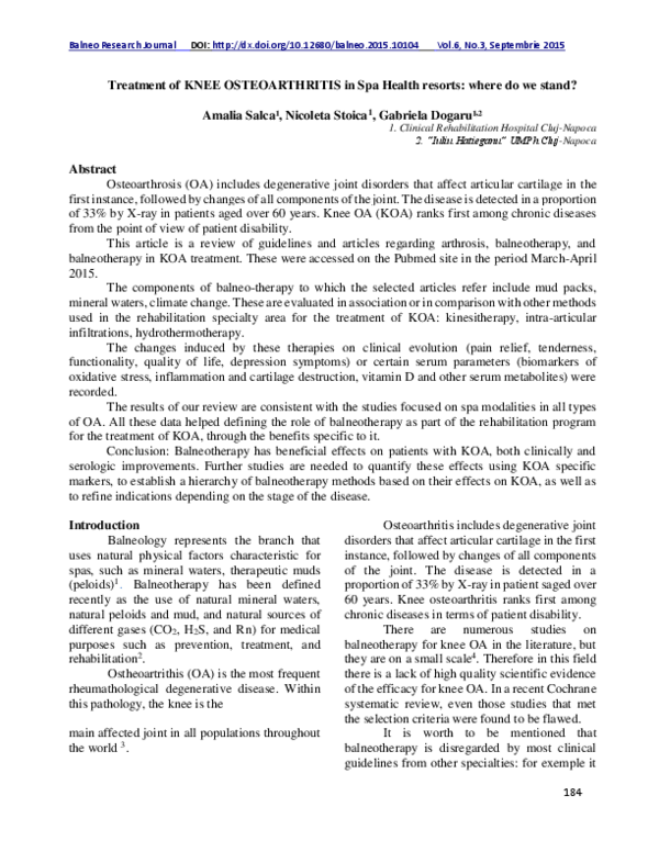 (PDF) Treatment of knee OSTEOARTHRITIS in Spa Health resorts: where do ...