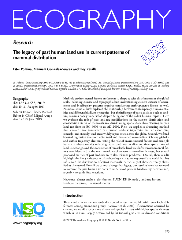 (PDF) The legacy of past human land use in current patterns of mammal ...