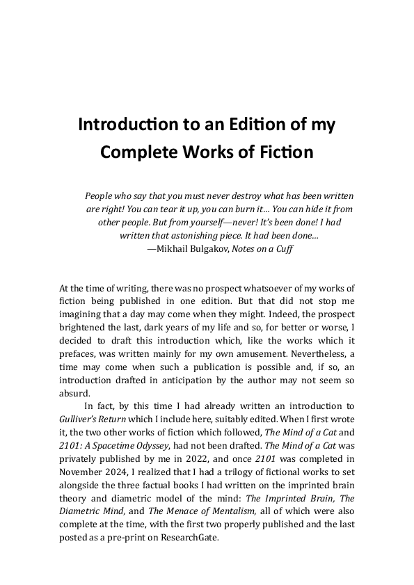 (PDF) Introduction to an Edition of my Complete Works of Fiction