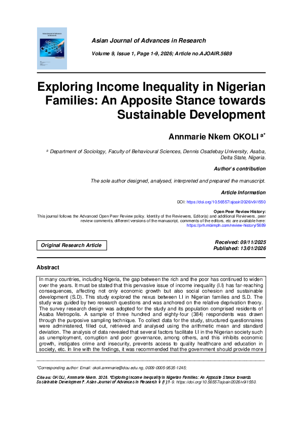(PDF) Exploring Income Inequality in Nigerian Families: An Apposite ...