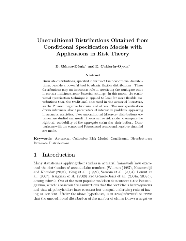 (PDF) Unconditional distributions obtained from conditional ...