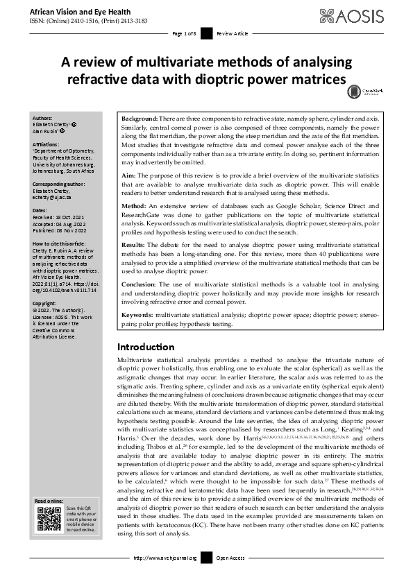 (PDF) A review of multivariate methods of analysing refractive data