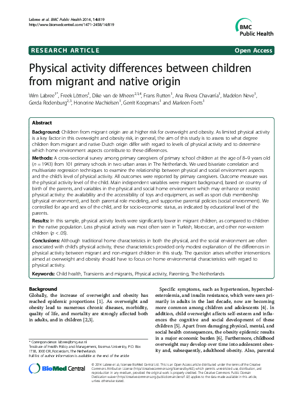 (PDF) Physical activity differences between children from migrant and ...