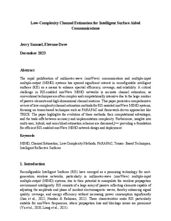 (PDF) Low-Complexity Channel Estimation for Intelligent Surface Aided ...