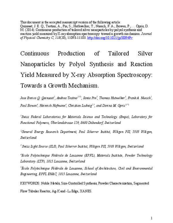 (PDF) Continuous Production of Tailored Silver Nanoparticles by Polyol ...
