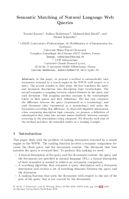 (PDF) Semantic Matching of Natural Language Web Queries
