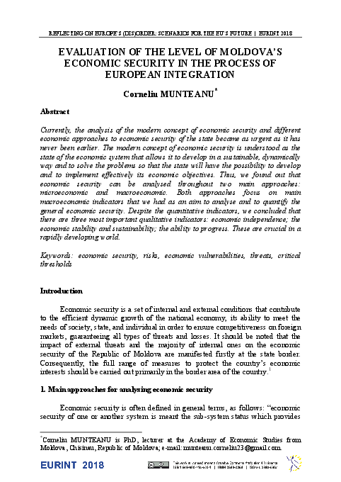 (PDF) Evaluation of the Level of Moldova’s Economic Security in the ...