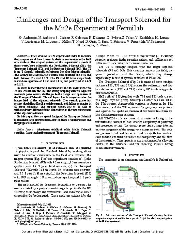 (PDF) Challenges and Design of the Transport Solenoid for the Mu2e ...