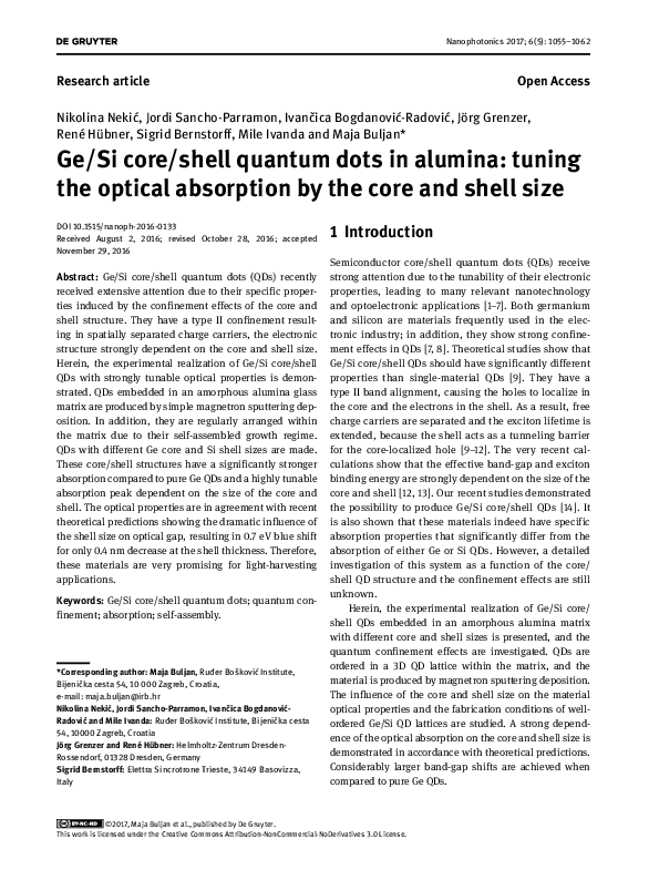 (PDF) Ge/Si core/shell quantum dots in alumina: tuning the optical ...