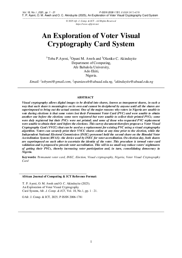 (PDF) An Exploration of Voter Visual Cryptography Card System
