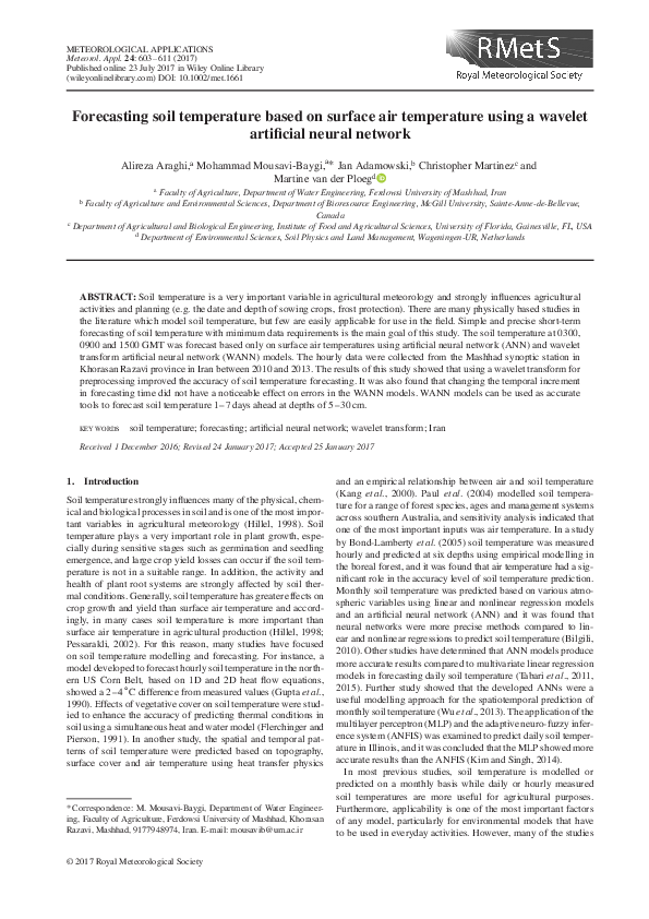 (PDF) Forecasting soil temperature based on surface air temperature ...