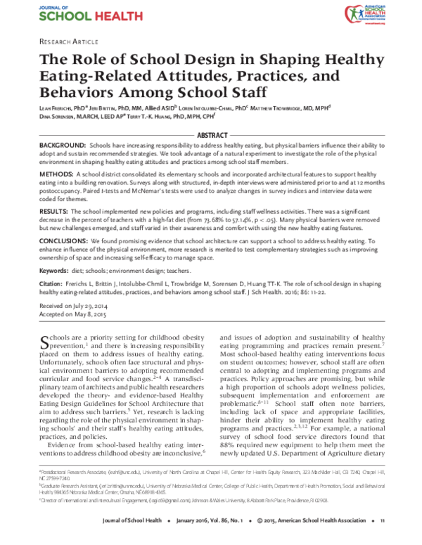 (PDF) The Role of School Design in Shaping Healthy Eating-Related ...