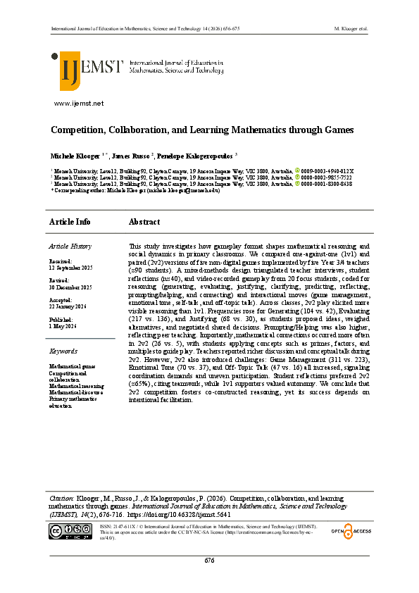 (PDF) Competition, Collaboration, and Learning Mathematics through Games