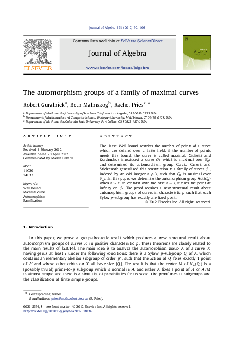 (PDF) The automorphism groups of a family of maximal curves