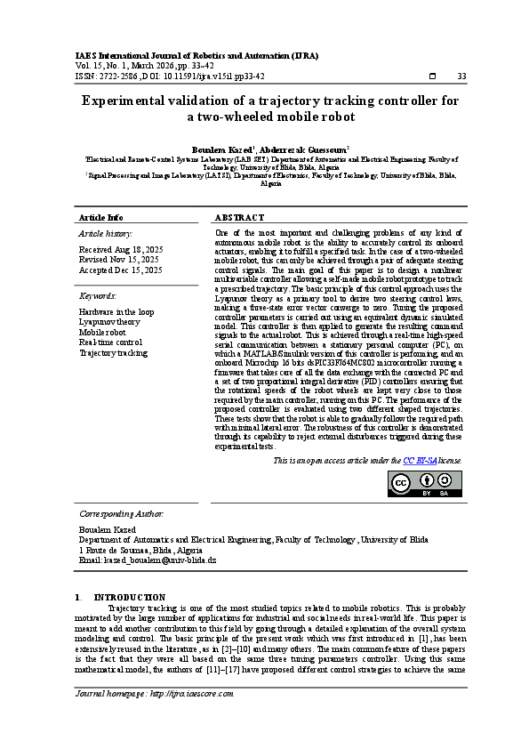 (PDF) Experimental validation of a trajectory tracking controller for a ...