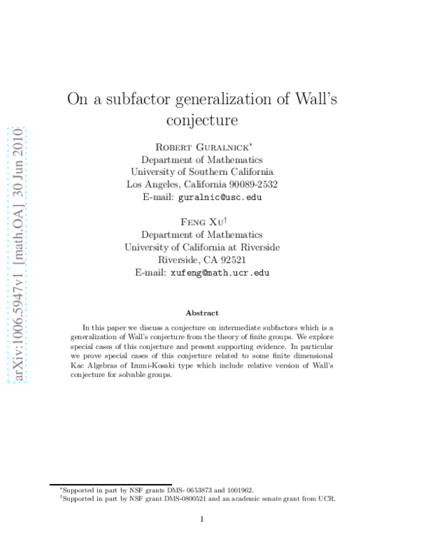 (PDF) On a subfactor generalization of Wall's conjecture