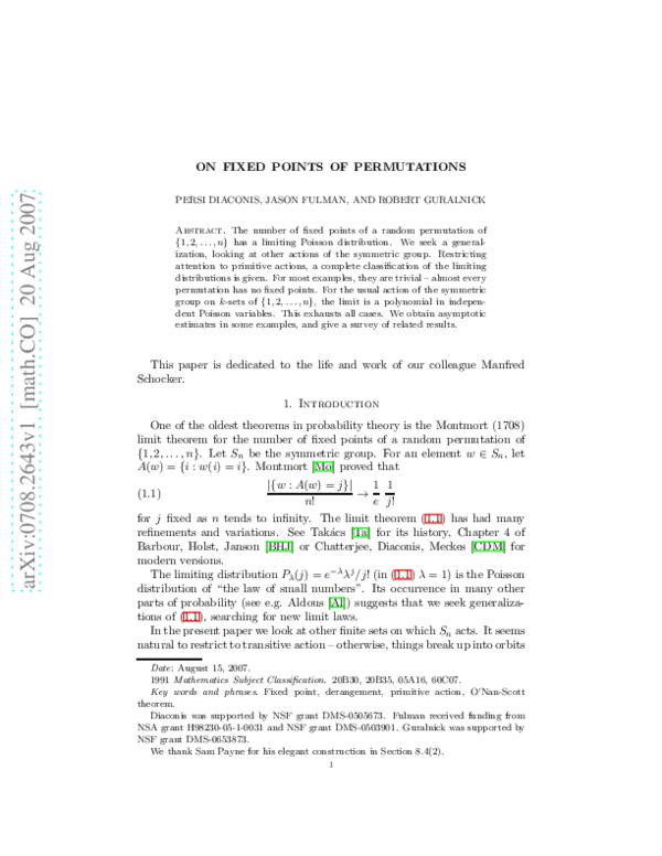 (PDF) On fixed points of permutations