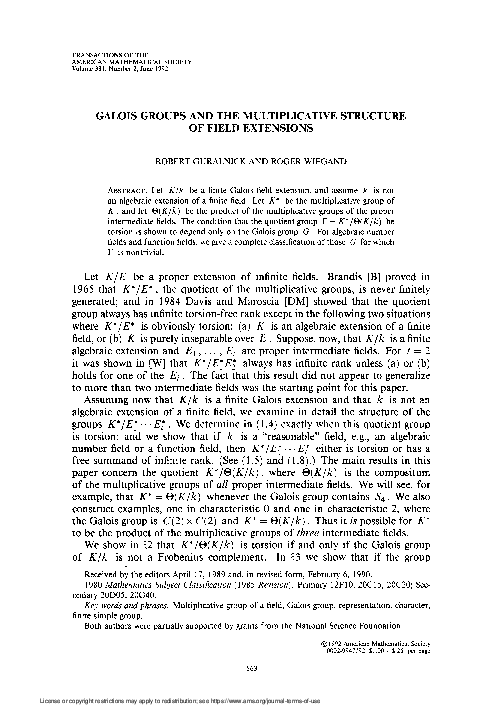 (PDF) Galois Groups and the Multiplicative Structure of Field Extensions