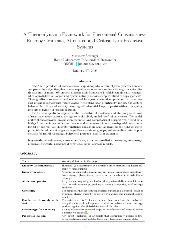 (PDF) A Thermodynamic Framework for Phenomenal Consciousness: Entropy ...
