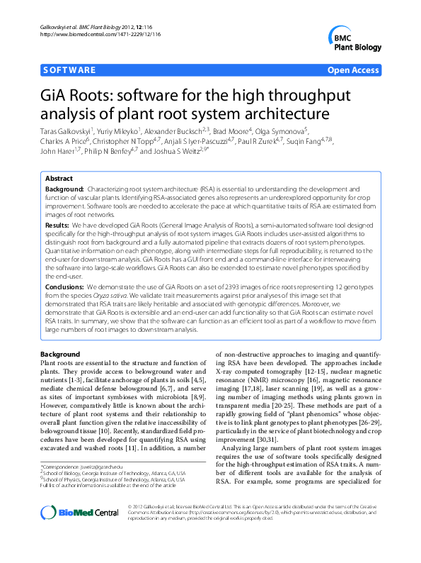 (PDF) GiA Roots: software for the high throughput analysis of plant ...