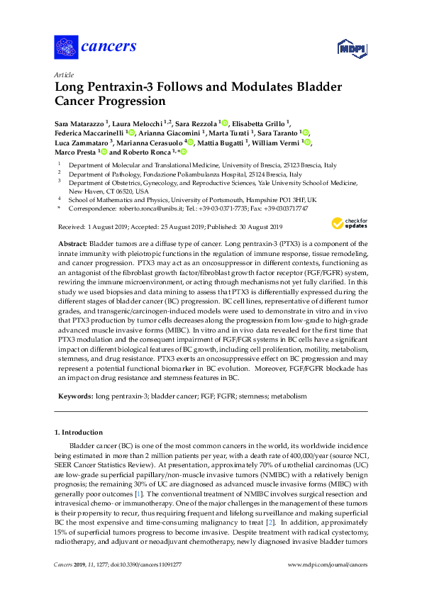 (PDF) Long Pentraxin-3 Follows and Modulates Bladder Cancer Progression