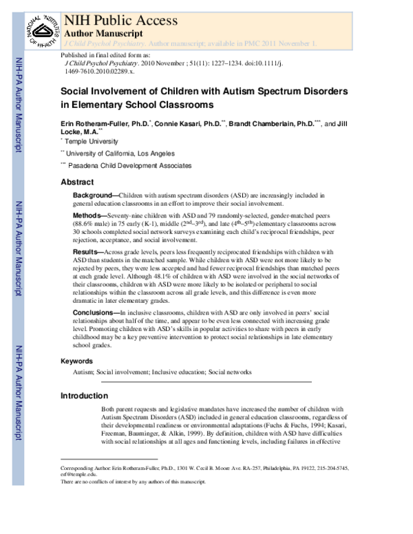 (PDF) Social involvement of children with autism spectrum disorders in ...