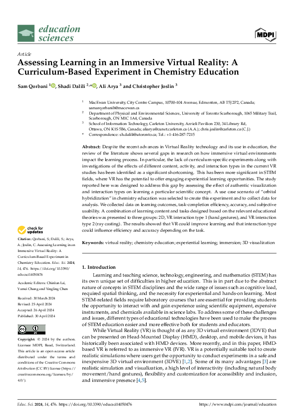 (PDF) Assessing Learning in an Immersive Virtual Reality: A Curriculum ...