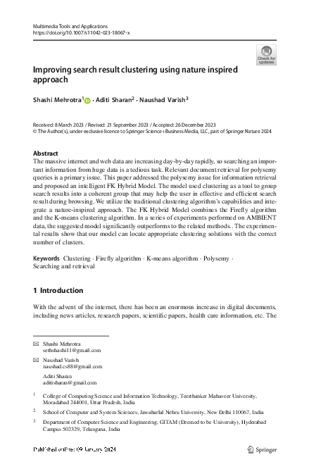 (PDF) Improving search result clustering using nature inspired approach