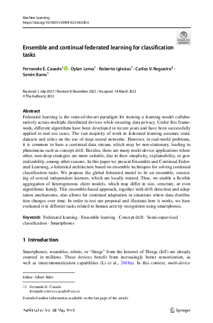 (PDF) Ensemble and continual federated learning for classification tasks