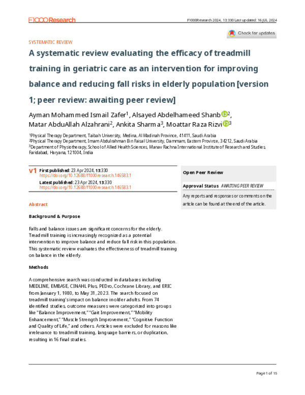 (PDF) A systematic review evaluating the efficacy of treadmill training ...
