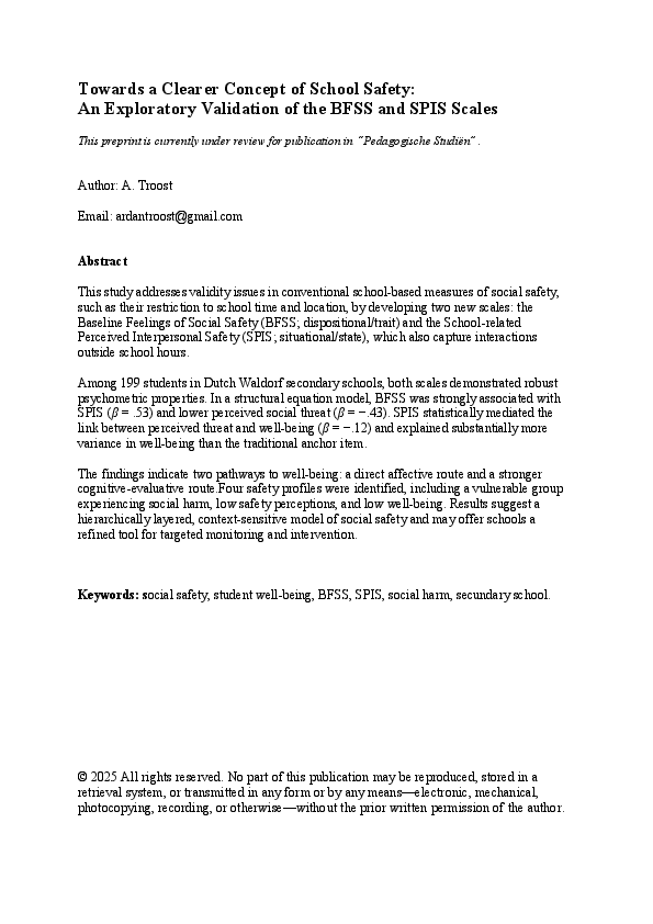 (PDF) Towards a Clearer Concept of Social Safety at School: An ...