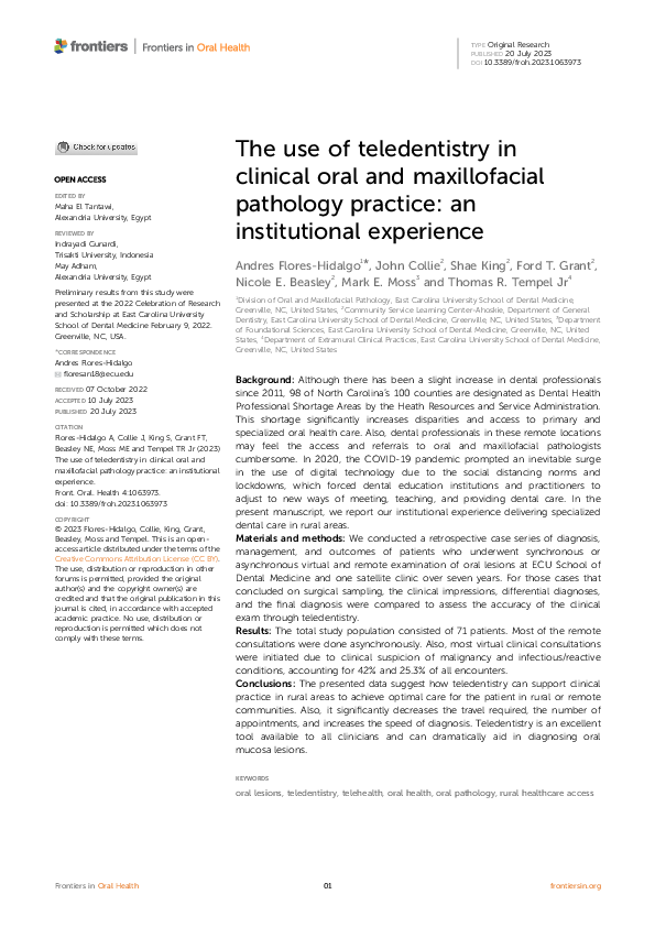 (PDF) The use of teledentistry in clinical oral and maxillofacial ...