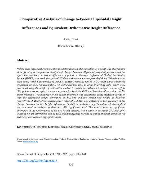 (PDF) Comparative Analysis of Change between Ellipsoidal Height ...