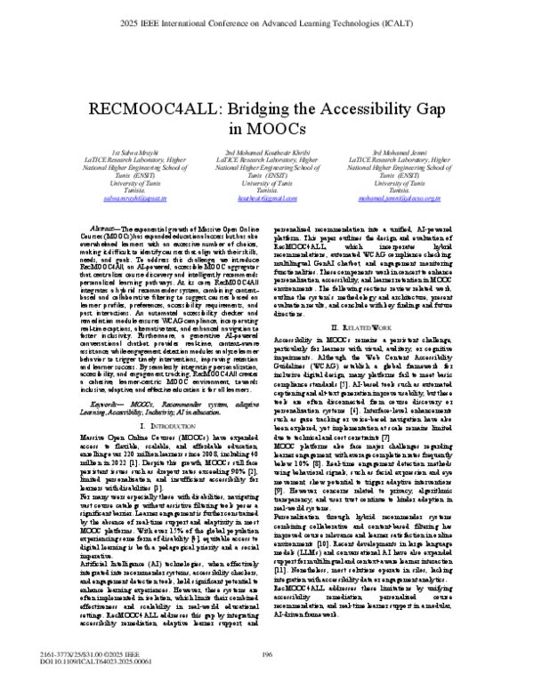 (PDF) RECMOOC4ALL: Bridging the Accessibility Gap in MOOCs
