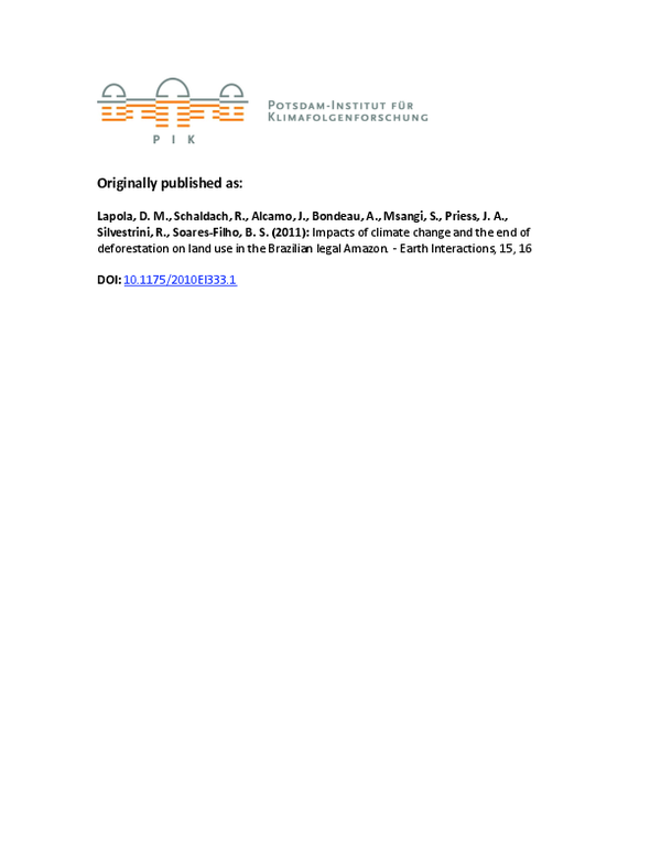 (PDF) Impacts of Climate Change and the End of Deforestation on Land ...