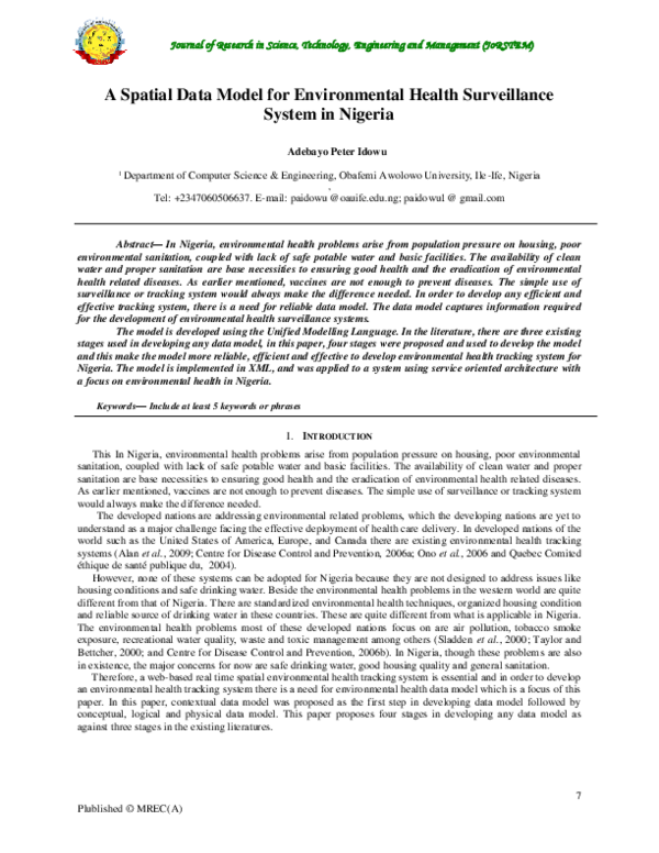 (PDF) A Spatial Data Model for Environmental Health Surveillance System ...