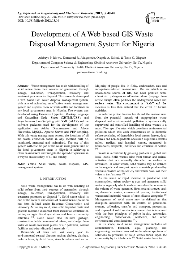 (PDF) Development of A Web based GIS Waste Disposal Management System ...