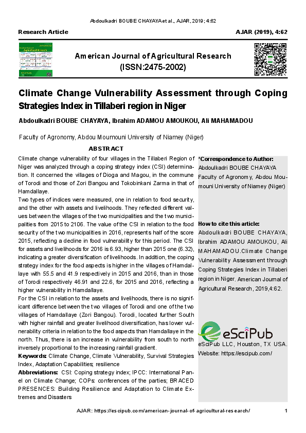 (PDF) Climate Change Vulnerability Assessment through Coping Strategies ...