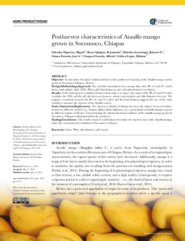 (PDF) Postharvest characteristics of Ataulfo mango grown in Soconusco ...