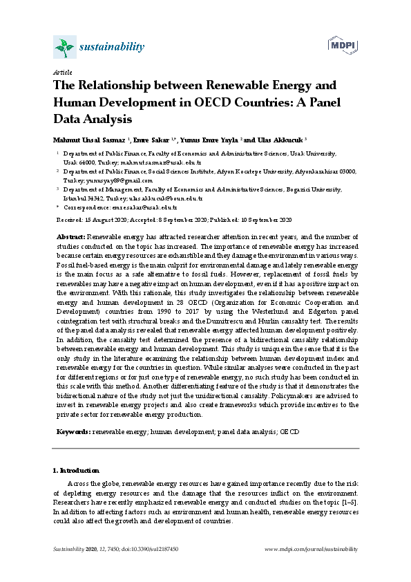 (PDF) The Relationship between Renewable Energy and Human Development ...