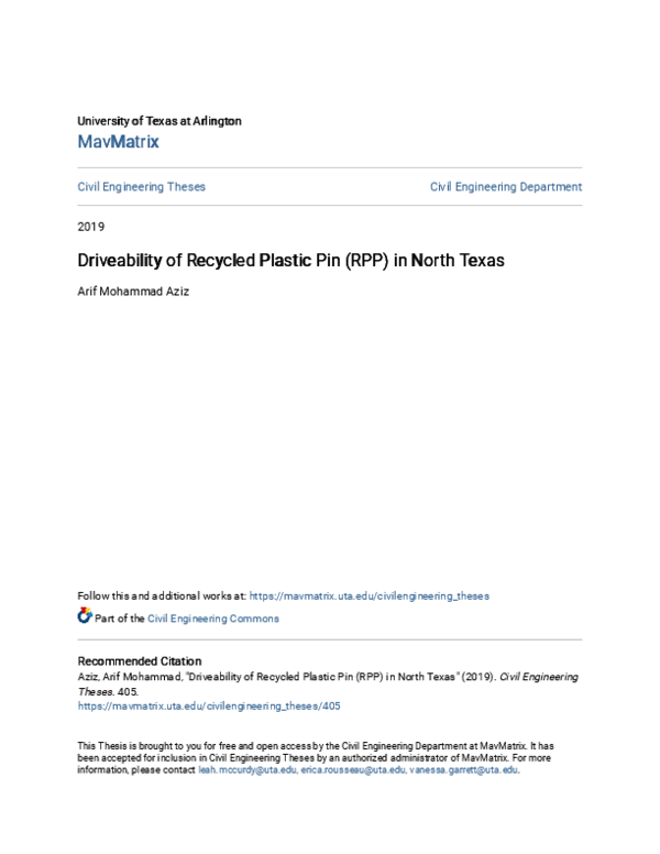 (PDF) Driveability of Recycled Plastic Pin (RPP) in North Texas