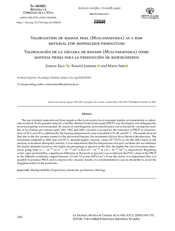 (PDF) Valorization of banana peel (Musa paradisiaca) as a raw material ...
