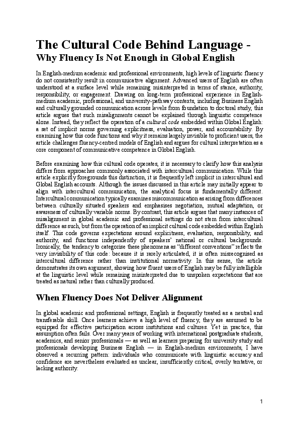 (PDF) The Cultural Code Behind Language - Why Fluency Is Not Enough in ...