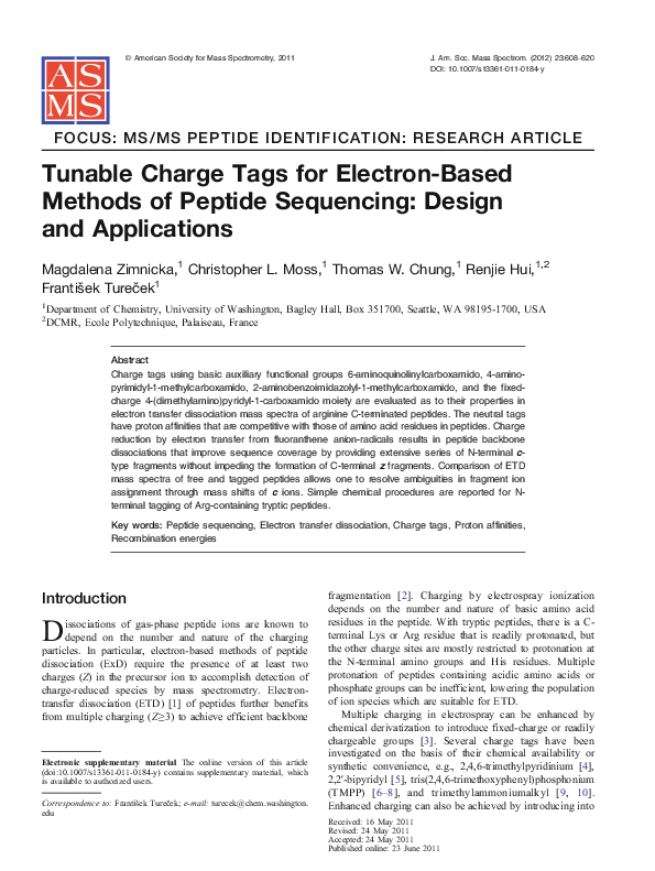 (PDF) Tunable Charge Tags for Electron-Based Methods of Peptide ...