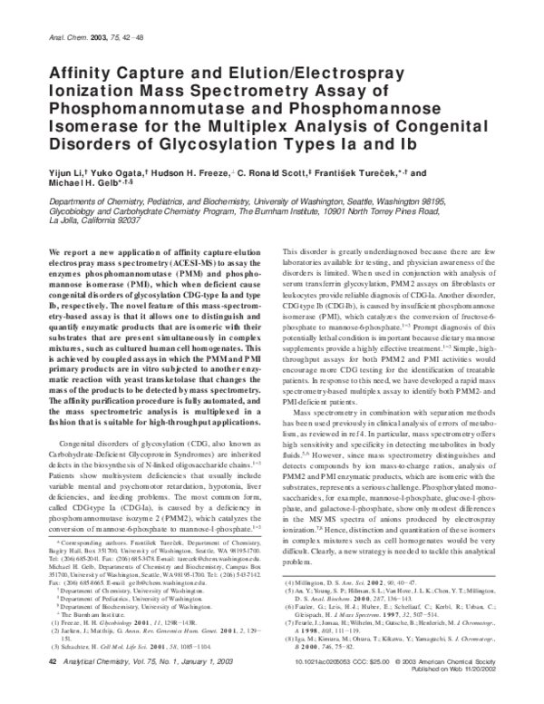 (PDF) Affinity Capture and Elution/Electrospray Ionization Mass ...