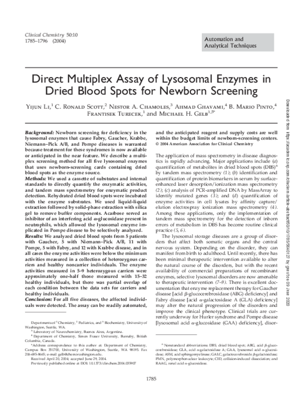 (PDF) Direct Multiplex Assay of Lysosomal Enzymes in Dried Blood Spots ...
